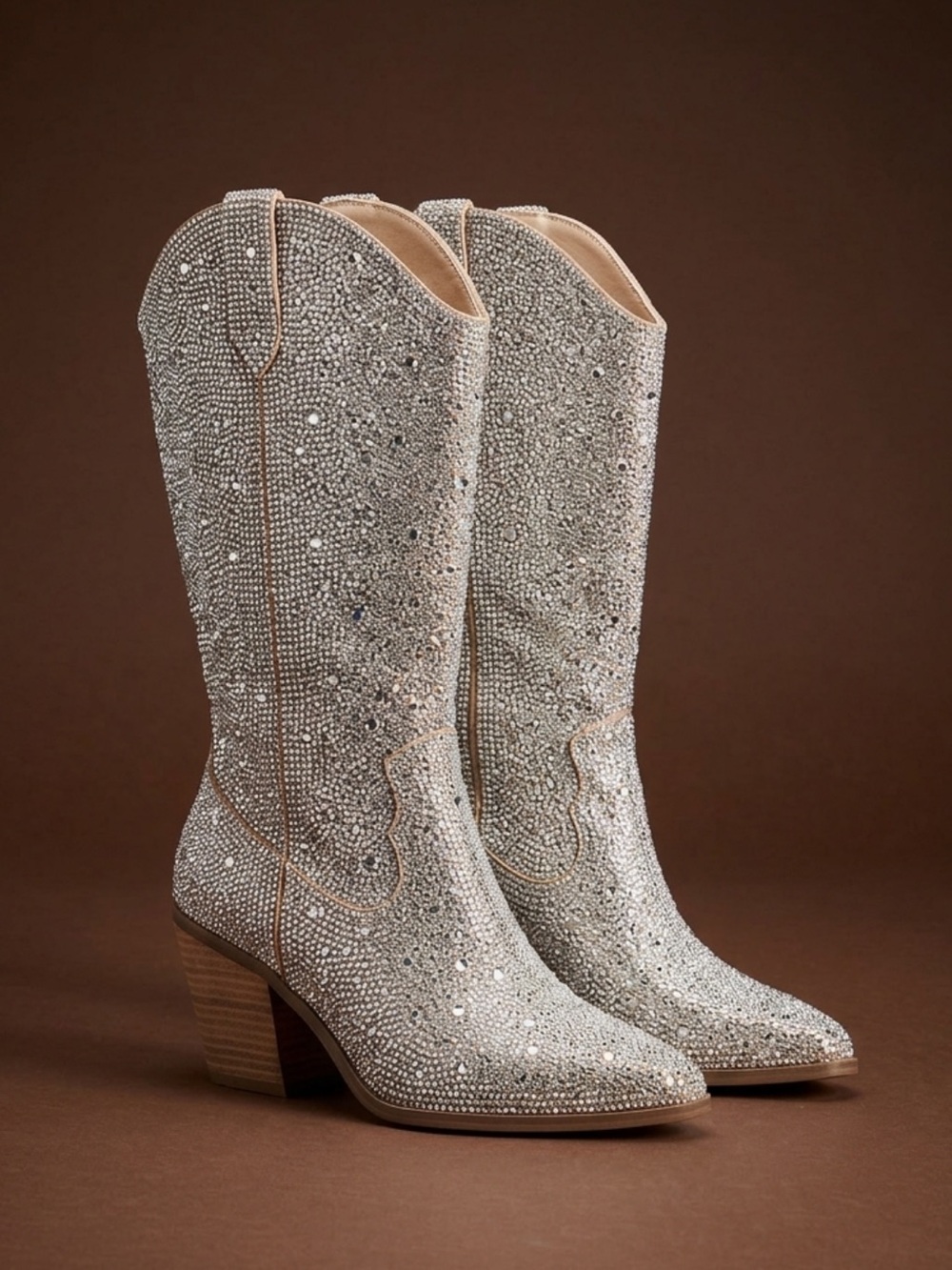 Embellished Silver Western Cowgirl Boots for Women